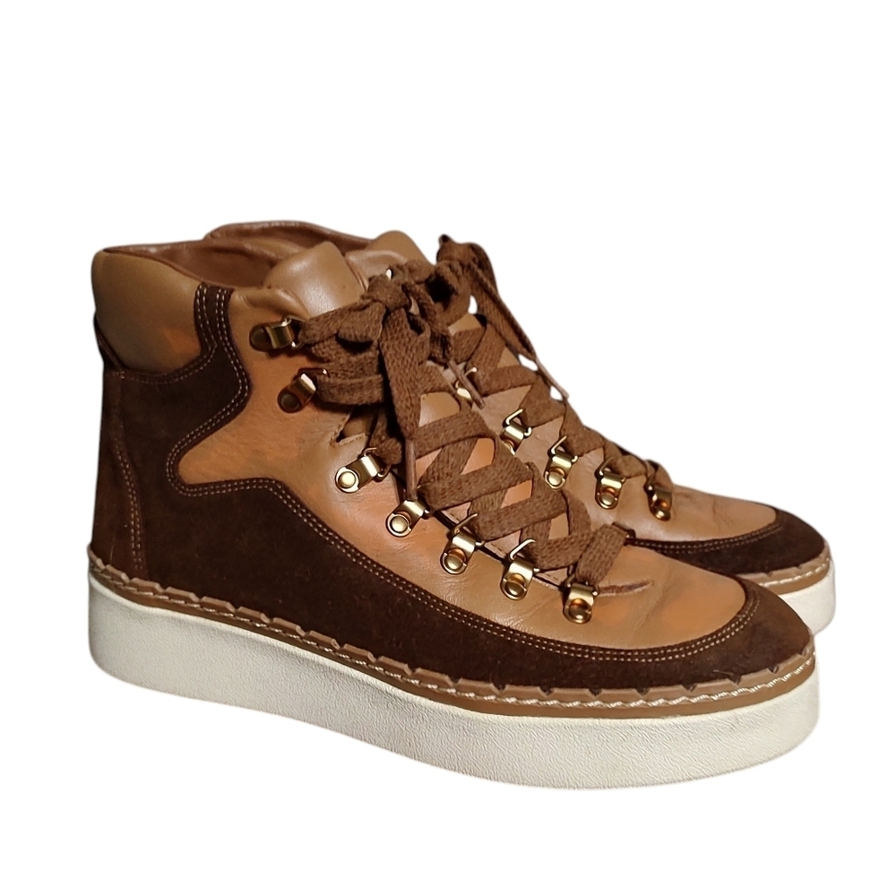 Vince Soren Brown and Tan Suede Leather Lace Up Ankle Boots